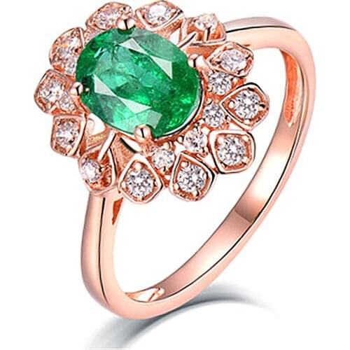 Rose Gold Color Flower Princess Green Crystal Emerald Gemstones Rings for Women Jewelry Bijoux Fashion Royal Accessory Gifts New