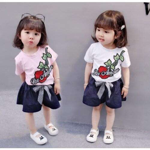 Girls clothing Sets 2018 Rose flower infant Summer Style Top+Shorts 1-4 year kid Short Sleeveless Set Children girl Clothes Sets