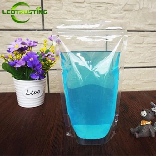 Leotrusting 100pcs High Clear Plastic Drinking Packaging Bag Beverage Juice Milk Coffee Bag Hot and Cold Fruit Juice Zip Bag