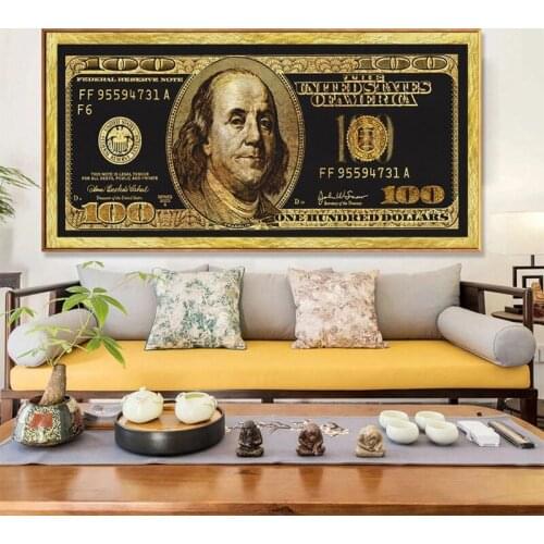 Fashion cash canvas painting gold 100 dollar bill posters and prints wall art print canvas modern living room home decor