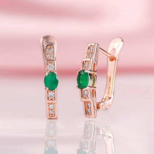 Fashion Exquisite Oval Green Crystal Wedding Cute Fine Jewelry Rose Gold Shiny Zircon Copper Earring for Women