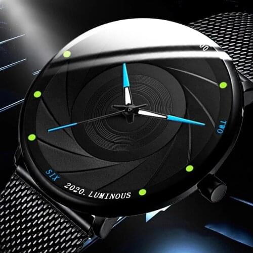 2021 New Business Quartz Watches for Men Mesh Belt Ultra Thin Wristwatch Mens Clock Luminous Hands Male Watch Relogio Masculino