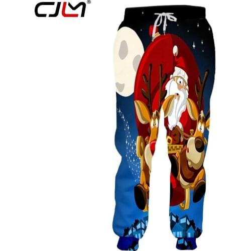 CJLM Mens 3D Printed Lovely Santa Claus And Elk Clothing Trend Best Man Pants Christmas Moon Pattern Loose 6XL Sweatpants