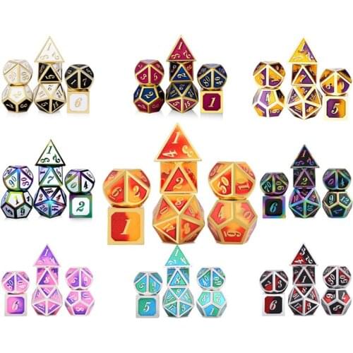 Dice metal rpg set polyhedral for dungeons and dragons d20 10 8 12 table game Zinc alloy silvery digital dices pattern