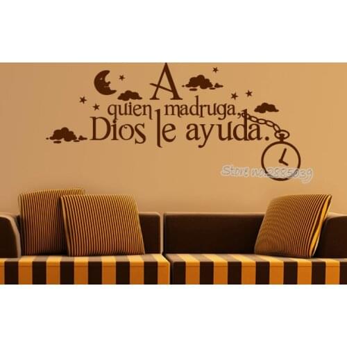 Wall Sticker Spanish Quote A quien madruga dios le ayuda Vinyl DIY Self-Adhesive Decal Wall Decals Living Room Dining Room LA602