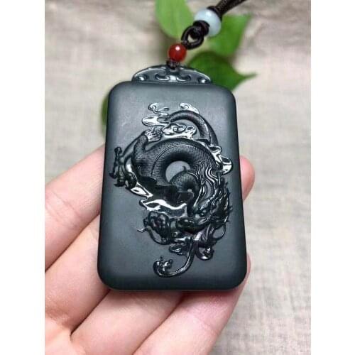Natural hetian green black jade pendant handcarved dragon jade pendants necklace jade gift necklaces jade jewelry