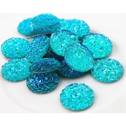 New Fashion 40pcs 14mm Blue AB Color Flat back Resin Cabochons Cameo G4-08