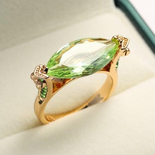 New Arrivals 18KRGP Gold Filled Green Horse Eye Zircon Bridal Promise Love Rings Women Wedding Ring Fine Party Jewelry