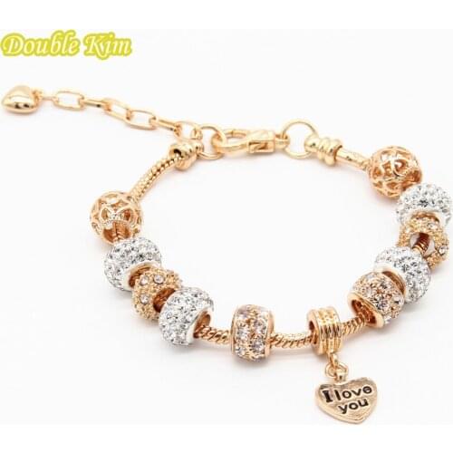 Luxurious Crystal Charm Bracelet Heart-shaped Pendant Beaded Bracelet Fashion Bright Valentines Day for Woman Jewelry Gift