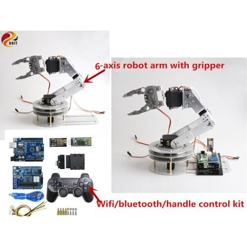 SZDOIT Wifi/Bluetooth/Handle Control Metal 6DOF Robotic Platform 6-Axis Robot Arm with Gripper Kit 6pcs Servos DIY for Arduino