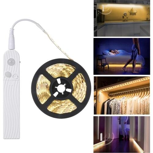 Kitchen Cabinet Light Tape Motion Sensor LED Strip Light Waterproof Wireless PIR LED Lamp Battery Stairs Wardrobe Lamp 1M 2M 3M