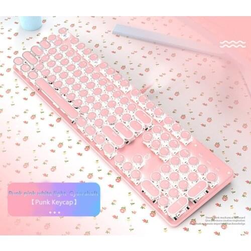 USB Wired Gaming Keyboard Two-color Injection Light Transmission Retro Punk Typewriter-style 104 Keys Mechanical Keyboard