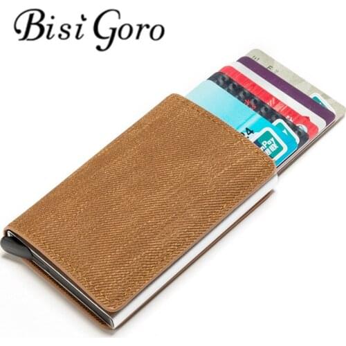BISI GORO 2020 Slim RFID Wallet Business Card Holder Hasp Aluminum Credit Card Wallet Metal Credit Mini smart Men Purse Case
