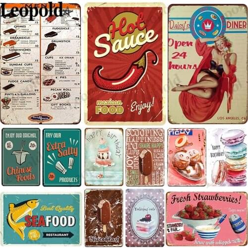Vegetable Series Vintage Metal Tin Plate Chili Cake Plaque Macarons Tin Plate Coffee Shop Restaurant Home Decoration 20X30Cm