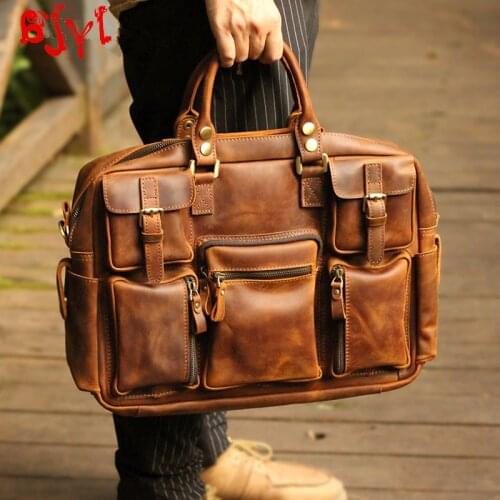 Vintage leather mens handbags large capacity men shoulder bag travel bag crazy horse leather travel luggage casual male bags