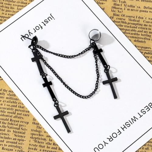 Fashion New Black Cross Chain Hanging Earrings For Women Geometric Metal Vintage Statement Earring 2021 Trend Party Lady Jewelry