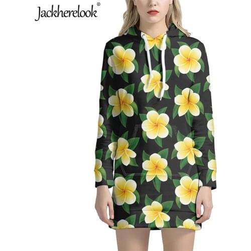 Jackherelook Women Pullover Long Sweatshirts Polynesian Hawaii Hibiscus Plumeria Print Autumn Winter Long Sleeve Loose Hoodies