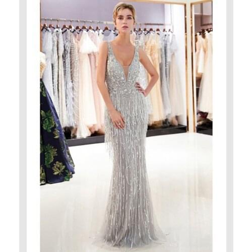 Tassel Prom Dresses for Women V Neck Sequins Skinny Dress Sexy Dresses Wedding Evening Dresses Formal Dress Guest Dress 2021