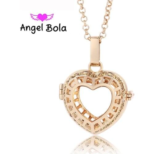 10PCS/Wholesale 22.5mm Lucky Heart Pattern Cage Necklace Engelsrufer Pendant Sound Ball Pryme Angel Bola Jewelry L058 for Mom