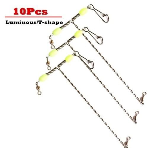 10Pcs Stainless Steel Luminous Beads Balance T-shape Swivel Snap Fishing Connector