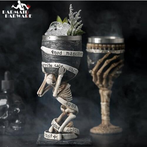 180ml Slave Skull Beer Wine Coffee Mug Cup Made Of Resin And Stainless Steel Halloween Mug Cup Decoration Ceramic Tiki Mug