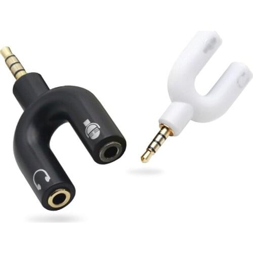 2Pcs U Shape Earphone Splitter 3.5mm Audio Converter 1 Male To 2 Female Stereo Headset + Microphone 2 Way Headphone Adapters