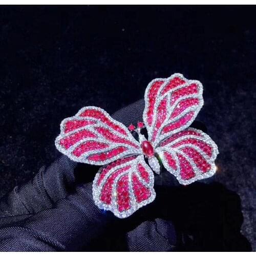 2pcs 36x50mm White golden plated Mixed Color Cz micro butterfly brooch