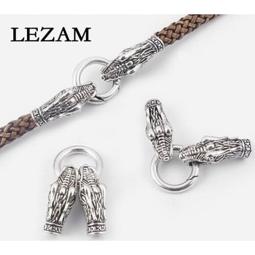 3sets Antique Silver Color Dragon Head End Cap Spring Clasp For 6mm Round Leather Cord Bracelet Necklace Jewelry Findings