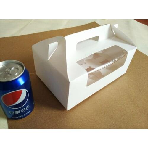 300pcs 23.5*15*9cm 6 grid White cardboard Paper Muffin window Box with Handle For Candy\Cake\Dessert \party Packing boxes
