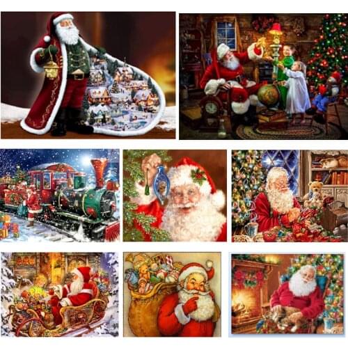 5D Diamond Painting Santa Diamond Inlay Embroidery DIY Round Bar Diamond Cross Embroidery Home Decoration New Year Gift