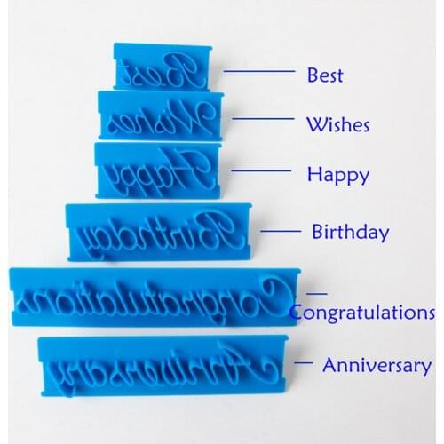 6Pcs Letter Cookie Biscuit Stamp Embosser Cutter Set Gift Fondant DIY Happy Birthday Anniversary Best Wishes Cake Mold Decor