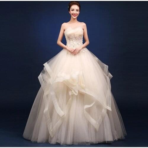 Champagne Ball Gown Wedding Dresses Floor length Lace Appliques crystal Bridal Gowns Vestido De Novias US 4-16 In Stock Hot