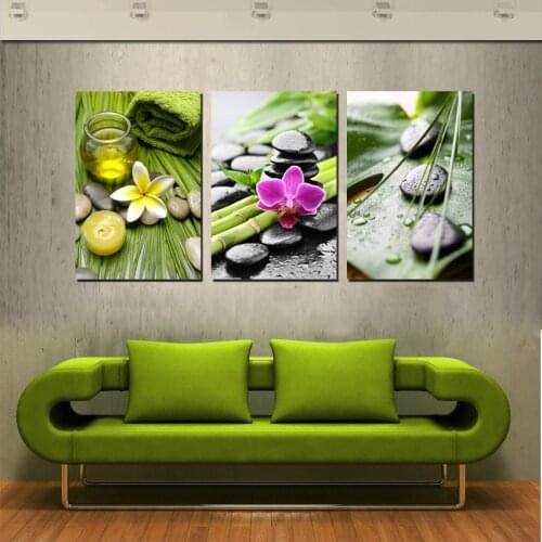 Large Realistic Wall Art Deco Painting Green Bamboo And Black Stone Canvas Prints Modern Gallery Artwork Decorations No Frame