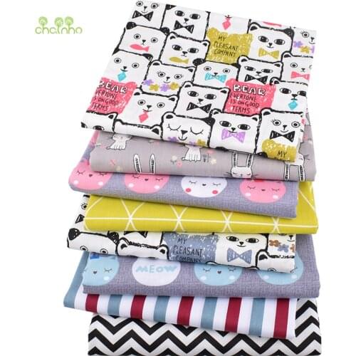 Chainho,8pcs/Lot,Cats&Rabbit Series,Printed Twill Cotton Fabric,Patchwork Cloth For DIY Sewing Quilting Baby&Childrens Material