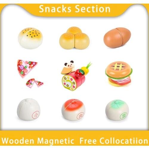 Toy Woo Wooden Toy Kitchen Food Bread Burger Cutting Kids Pretend Play Educational Toy Wood Toys for Children Kitchen Toys