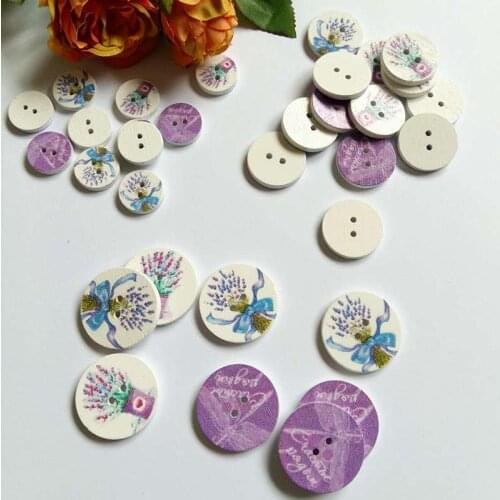50PCs 15mm/20mm/25mm Lavender & Dragonfly Wood Buttons 2 Holes DIY Scrapbook Crafts Decoration Sewing Garment Accessories