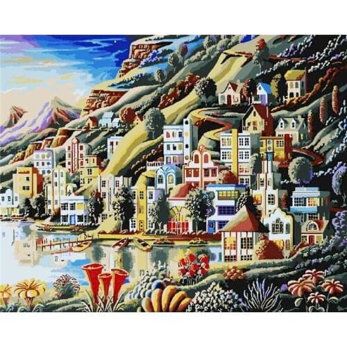 Gatyztory Diy Painting By Numbers Seaside House Canvas Colouring Landscape Handpainted Gift Wall Artwork Frame Decor