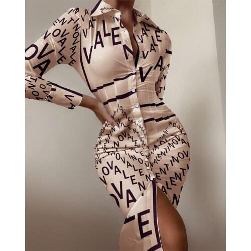 Robe Décontractée Pour Femmes, Début d'Automne, Mode Imprimée, Col En V, Une Gamme De Boutons, Taille Moyenne, Slim, Ma