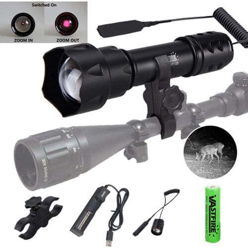 850nm IR Hunting Flashlight Zoomable Tactical LED Flashlight Infrared Radiation Night Vision Invisible Torch with Mount