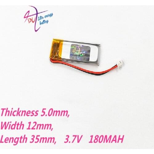 JST ZH 1.5mm 2 pin 501235 3.7V 180mAh LiPo Battery connector Lithium Polymer Rechargeable For Mp3 bluetooth GPS PSP headset