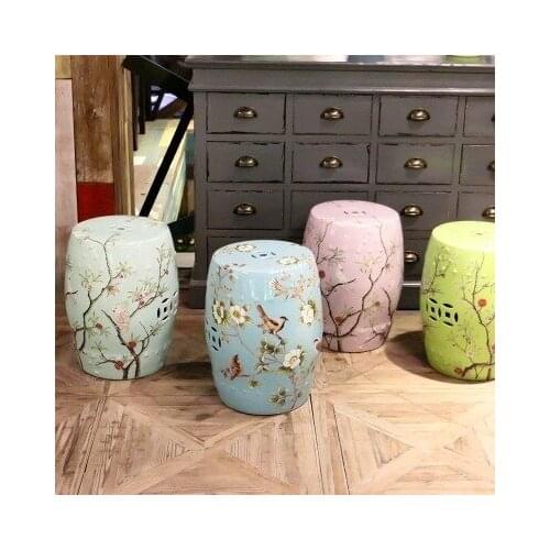 Jingdezhen American Painted Flowers Birds Glazed Ceramic Stools Drum New Classical Chinese Porches Hall Changing shoes stool