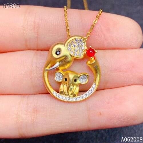 KJJEAXCMY fine jewelry 925 Silver inlaid Natural ruby Gemstone vintage necklace lovely Elephant ladies pendant support check