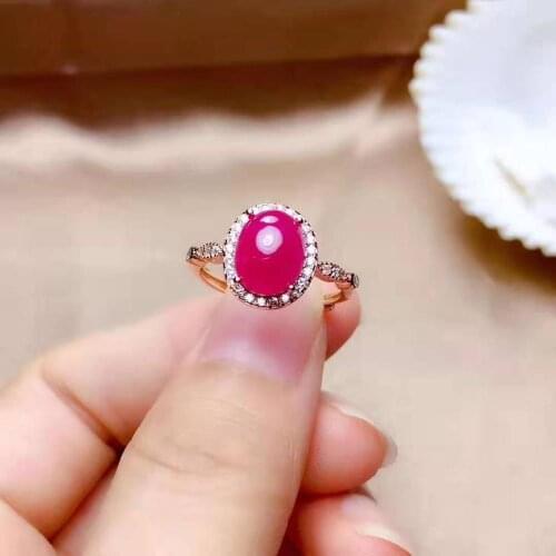 Natural Ruby Ellipse Pattern Ring Real 925 Silver Fine Fashion Charming Wedding Jewelry for Women Free Shipping【FS Jewelry