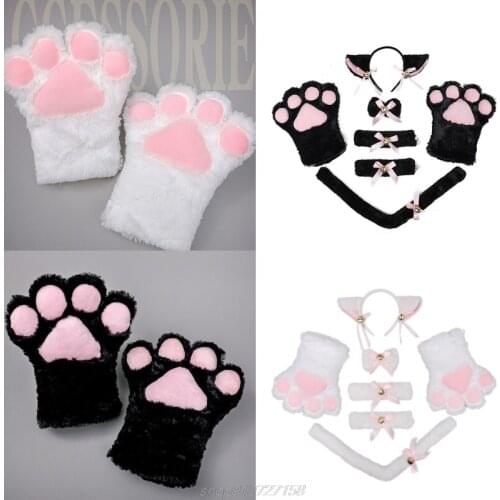 Kitten Costume Set Ribbon Bowknot Bells Collar Tail Gloves Cat Ears Hairband Anime Maid Halloween Cosplay MY29 21 Dropship