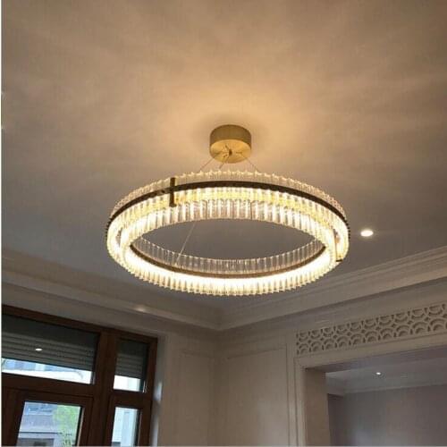 Nordic creative living room crystal chandelier after the modern light luxury round Villa duplex staircase simple circular lamp