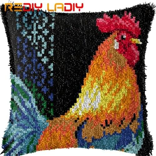 Latch Hook Cushion Kit Right Cock Pillow Case Acrylic Yarn Pillow Pre-Printed Color Canvas Crochet Cushion Cover Hobby & Crafts
