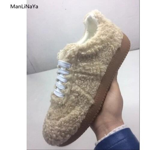 Fur Wool Casual Sport Men Shoes White Lace UP Male Sneakers Shallow Apricot Walking Running Men Sneakers Trainers Zapatos Hombre