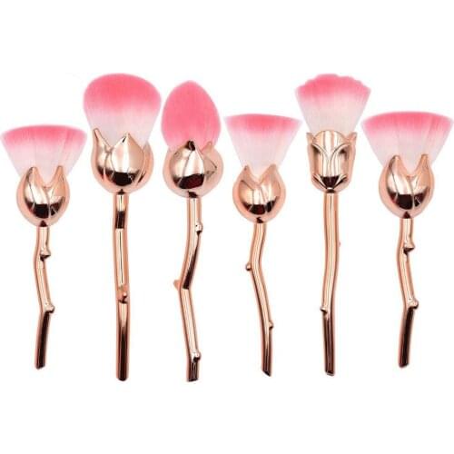 6pcs Flower Makeup Brushes Set Eyeshadow Blush Foundation Brush Lip Brush Rose Gold Make up brush Kits Beauty Cosmetic Tools