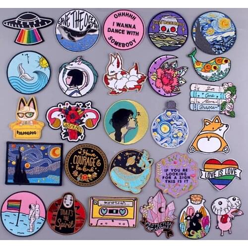 Van Gogh/Cartoon Patch Embroidered Patches For Clothing Anime Patch Iron On Patches For Clothes Applique Stickers Spirited Away