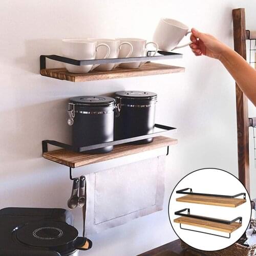 Wall Mounted Shelf with Towel Bar Rustic Livingroom Storage Floating Shelves